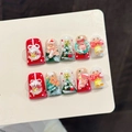 3D Christmas press-on nail set with gingerbread man, reindeer and relief holiday art - L