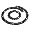Ensemble de bijoux Figaro en acier inoxydable noir mat avec collier et bracelet assortis - 18cm / Noir 3:1 Maille Figaro (12mm)