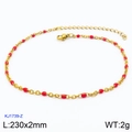 Golden stainless steel anklet featuring vibrant red enamel beads for a stylish look - Gold Chain Red Bead (KJ1739-Z)
