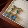 Orecchini vintage dorati con strass blu e pendenti in cristallo sfaccettato - Goccia Svuotata Trapezoidale Blu (8#)