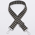 Adjustable wide shoulder strap with black and beige houndstooth pattern and silver hooks - No. 340 Silver Hook
