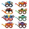 Set of 8 colorful monster truck paper glasses for kids birthday party photography props - Party Glasses 8Pcs