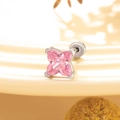 Pink clover-shaped zircon earring with silver base and screw back studs - Pink (6MM Single)
