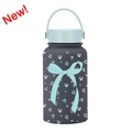 650ml dark grey vacuum insulated water bottle with blue bow and floral pattern - Dark Grey Floral Bowknot