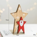 Wooden double-star Christmas ornament with Santa Claus motif and snowflake detail - Red Santa Claus Small Building Block
