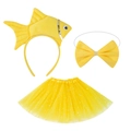 Yellow fish costume set for kids including fish headband, bow tie, and tutu skirt - 3D Yellow Goldfish Headband + Bowtie + Yellow Star Tutu Skirt Set