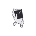 Cute enamel pin featuring a white cat holding a black card with a minimalist face - White Cat with Black Square-XZ5636