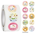 Detail view of 0.81-inch round cartoon cat stickers with various English greeting phrases - Jjt024 Kitten (10 Pictures 500 Pictures/roll)