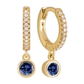 Elegant 18K gold plated S925 silver hoop earrings with round blue purple zircon pendants - Blue (Gold)