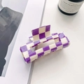 Purple and white checkerboard acetate hair claw clip with a glossy finish for women - 7.5cm / Purple & Beige Checkerboard