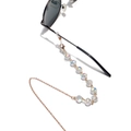 Detail of 10mm flat crystal bead eyewear chain with gold links and silicone loops - AB Color