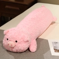 Rosa Schwein Kuscheltier Langkissen aus weichem Lockenplüsch für gemütliche Deko - Hellrosa Schwein - Rosensamt / 90cm (0.85kg)
