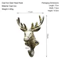 Vintage style cast iron deer head wall hook in antique bronze finish with 400g weight - Deer Head Single Hook (Black Gold)