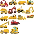 Set di 14 toppe ricamate con veicoli da cantiere gialli e rossi per abbigliamento bimbi - Set