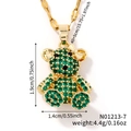 Detailed dimensions of the gold teddy bear pendant with green crystals and adjustable chain - Gold/Green Zirconia
