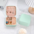 Mint green PU leather portable jewelry organizer with light pink velvet lining - Zipper Style / Light Green
