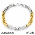 Bracciale a catena quadrata 8mm in acciaio inossidabile bicolore oro e argento, 205mm lungo - Giunzione Oro (KB185309-Z)