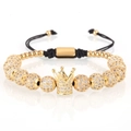 Bracciale da uomo con corona d'oro, cristalli trasparenti e cordino intrecciato nero - Sfera d'Oro + Corona