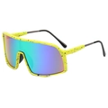 Outdoor cycling sunglasses with yellow splatter frame and colorful gradient lenses - Yellow Speckled Frame Green Mirror Lens