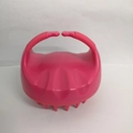 Pink silicone scalp massager brush with double-curved non-slip handle for hair washing - Red