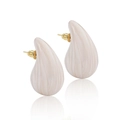 Chubby waterdrop stud earrings in creamy white marble finish with gold accents - Quicksand White
