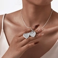 Collar de relicario de corazón en plata pulida con apertura de bisagra para fotos - Color Acero (Con Cadena)