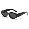 Moderne schwarze geometrische Cat-Eye-Sonnenbrille mit dickem Rahmen und grauen Gläsern - Glänzend Schwarz/Graue Linse