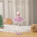 Detail of ballerina jewelry stand with purple sequin skirt and metal display hooks - Purple Style 2