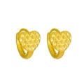 Chic gold heart-shaped hoop earrings with intricate diamond-cut pattern for women - Rhomboic Pattern Heart Gold Hoop Earrings (01浅KC金M-254)