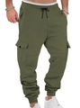 Dettaglio dei jogger cargo verde oliva con texture in pile, coulisse e tasche laterali - S / Verde Militare