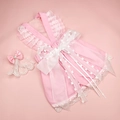 Pink lace pet wedding dress with large bow and matching pearl bow headband set - XS / Pink Dress + Head Flower (D58)