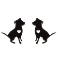 Minimalist black dog silhouette stud earrings with hollow heart detail in stainless steel - Matte Black