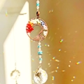 Tree of Life suncatcher with colorful chakras stones and faceted crystal ball pendant - Circle Tree of Life