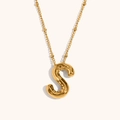 Balloon style letter S pendant necklace in 18K gold plated polished stainless steel - Gold-S