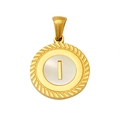 Golden stainless steel round pendant with white shell inlay and initial letter I - Letter I (S-P005-I)