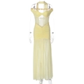 Dettaglio dell'abito in mesh giallo con arricciatura in vita e design con ritagli - S / Giallo