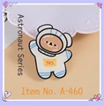 Cute cartoon astronaut bear acrylic badge with Yes text and blue stripes detail - YES Astronaut Bear