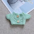Mint green knit doll sweater with wood buttons and cable knit details for Labubu - Light Water Green (Button) Sweater