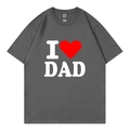 Dark grey cotton T-shirt with red heart I Love Dad letter print for men and women - XS / Dark Grey (I Love Dad)