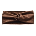 Brown velvet twisted headband for women with soft texture and minimalist wide design - Coffee