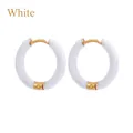 Detail of 12mm white enamel hoop earrings with a gold-plated stainless steel finish - White