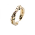 Detail of gold twisted cuff ring featuring vibrant multi-color zircon gemstones - Twisted Woven Colored Gemstone Style (CR0053戒指CX)