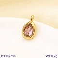Gold stainless steel teardrop pendant with pink birthstone 12x7mm for DIY jewelry - Dark Pink Style (KLJ10214-ZLA)