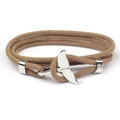 Brown braided rope bracelet featuring a silver whale tail nautical anchor buckle - Silver Whale Tail Buckle / Khaki