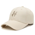 Stylish cream beige cotton baseball cap with 3D embroidered H logo for sun protection - Beige