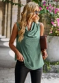 Green sleeveless blouse with draped neck and leopard texture in an outdoor street style - S / Light Green