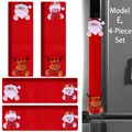 4-pack Christmas fridge handle covers with plush Santa and reindeer figurines in festive red - Style E Red Plaid 4-Piece Set