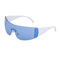Y2K randloze schildzonnebril met blauwe glazen en witte pootjes voor een futuristische look - Glanzend Zilver Blauwe Lens Witte Poot