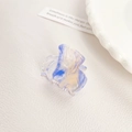 Small blue and pale yellow acrylic hair claw clip with marble texture on white leather - Style L (3.2CM/Blue Yellow White Shell)