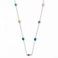 Silver thin chain necklace with seven multi-colored pear-shaped zircon drop pendants - Silver Colorful Zircon Necklace (PDD103)